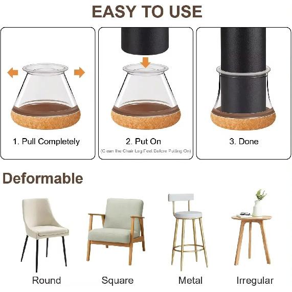 24pcs Chair Leg Caps Floor Protector Pads for Silicone Furniture Leg Mute Transparent Leg Protectors Cap Floor Scratch Resistant