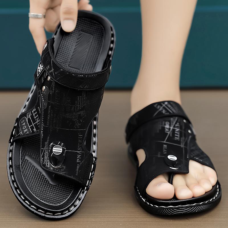 Fashion Non-Slip Men Beach Sandals Fashion Brand Casual Male Shoes Comfy Leather Simple Male Slippers Retro Style Mens Summer Half Shoes