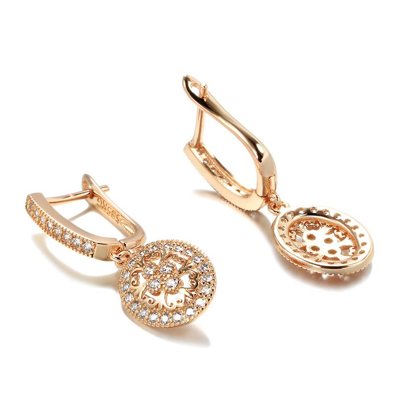 New  Rose Gold Long Drop Earrings For Women Hollow Flowers Natural Zircon Earrings Luxury Ethnic Bridal Wedding Jewelry