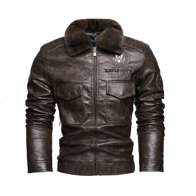 

Мужская кожаная куртка с отворотом, теплая мотоциклетная куртка, мужское пальто XL кофейный