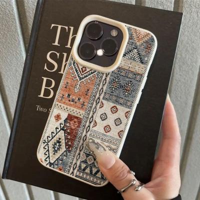 Ethnic Retro Pattern Design Lychee Texture Phone Case For iPhone 11 12 13 14 15 16 17 Pro Max 14 Plus 17 Air X XS XR Soft Cover