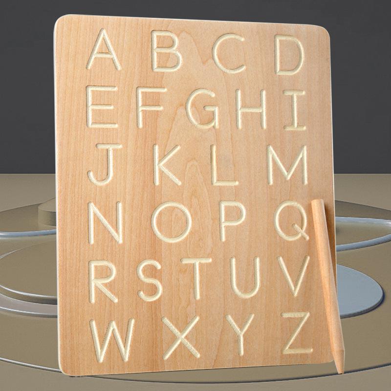 Montessori Wooden Toy: Double-Sided Grooved Calligraphy & Letter Number Board for Early Childhood Education