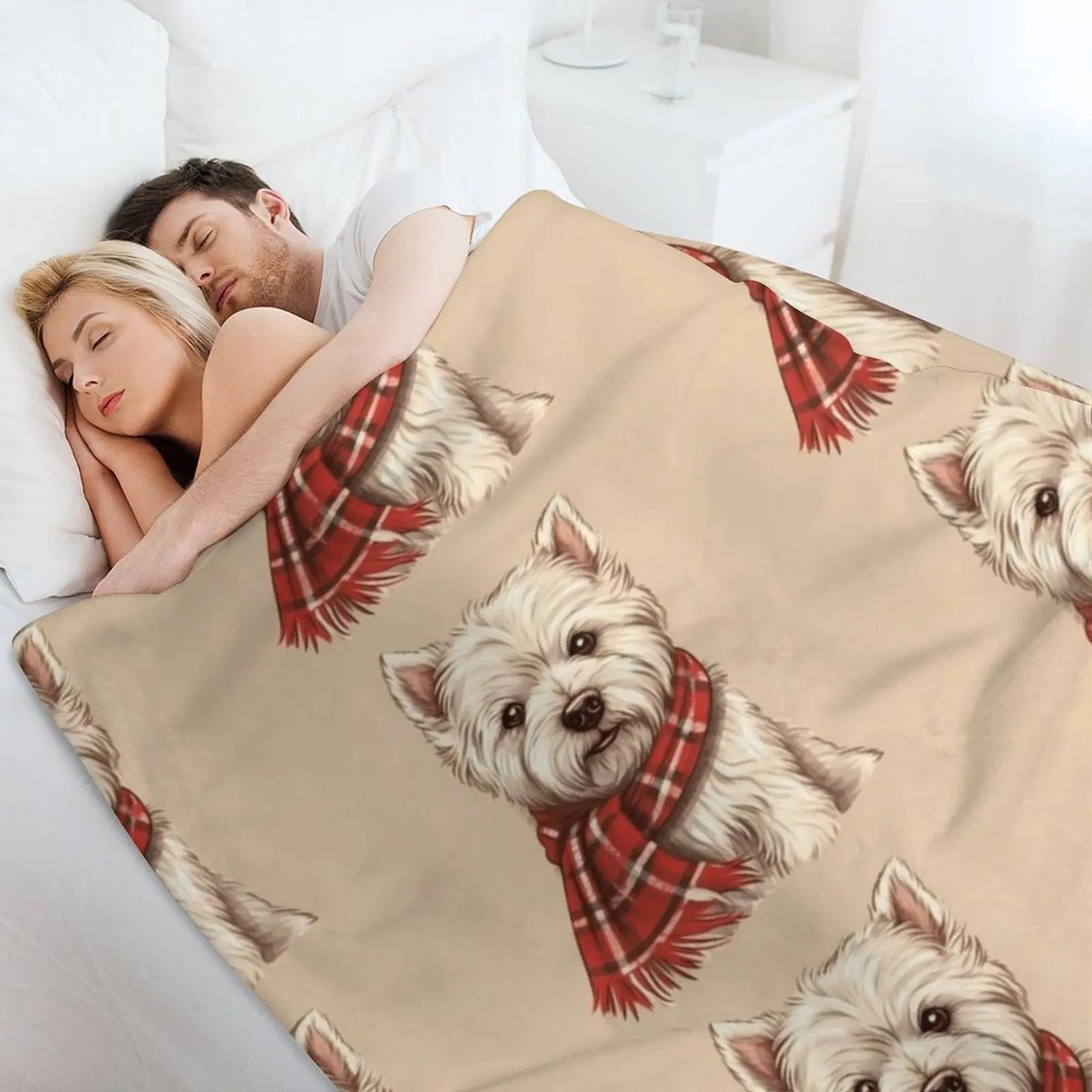 West Highland White Terrier Westie Christmas Plaid Watercolor Throw Blanket christmas gifts wednesday Kid S Flannel Blankets 75X95CM