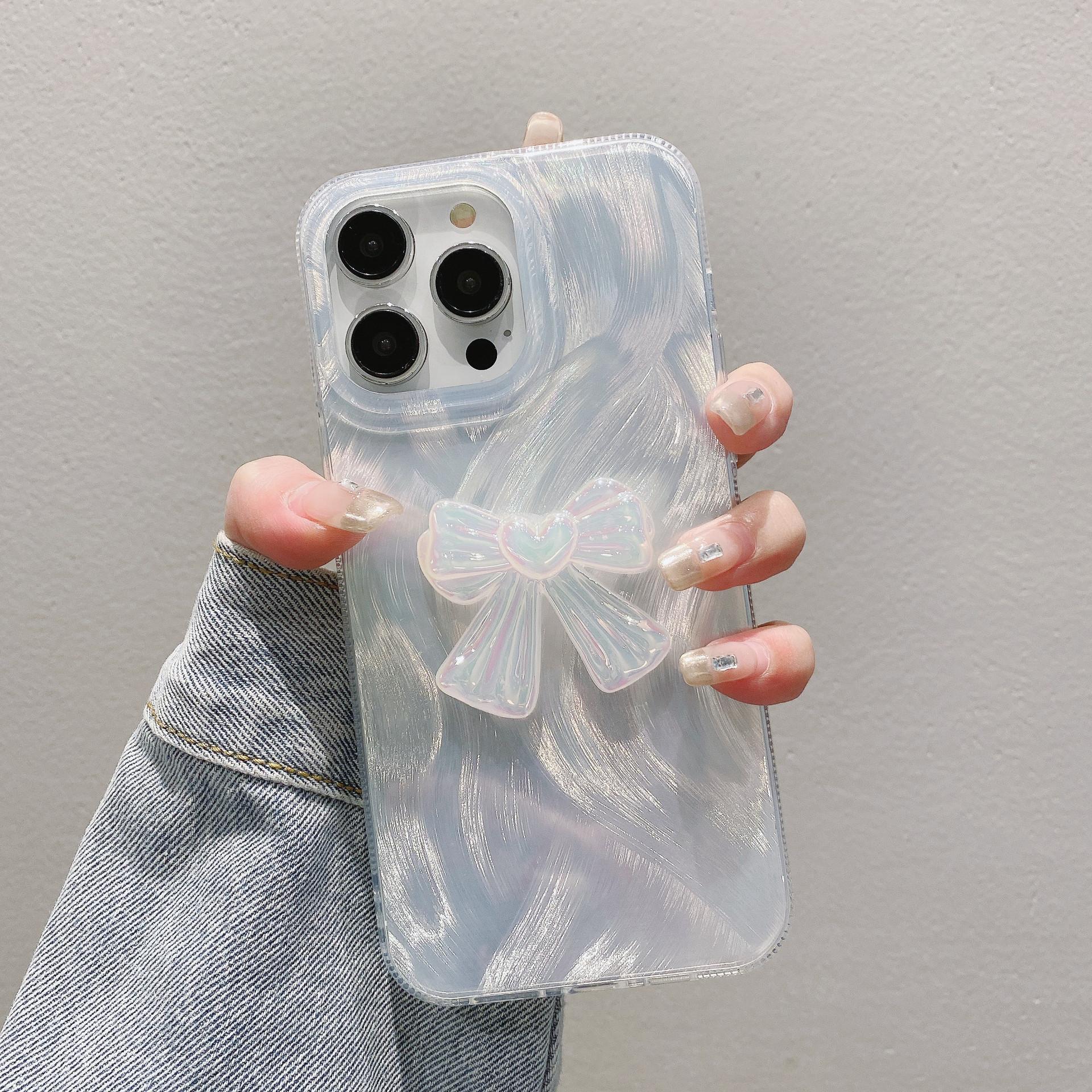 

Applicable To Apple 16 Mobile Phone Case Iphone14 Feather Yarn Luxury 12 Three Dimensional Bow Chain 13 Hard 11 Apple 12-12PRO