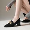 2026 European Style Flyknit Slip-on Loafers with Metal Decoration and Chunky Pointed Toe Heel