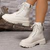 Fashion 2025 Zippers Platform Ankle Boots for Women Autumn Winter Warm Thick Plush Short Booties Mujer Thick Sole Lace Up Boots Woman