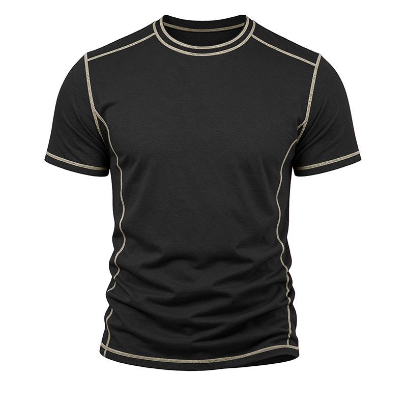 Men's Summer Short Sleeve T-Shirt Round Neck Patchwork Retro American Style Casual Tops