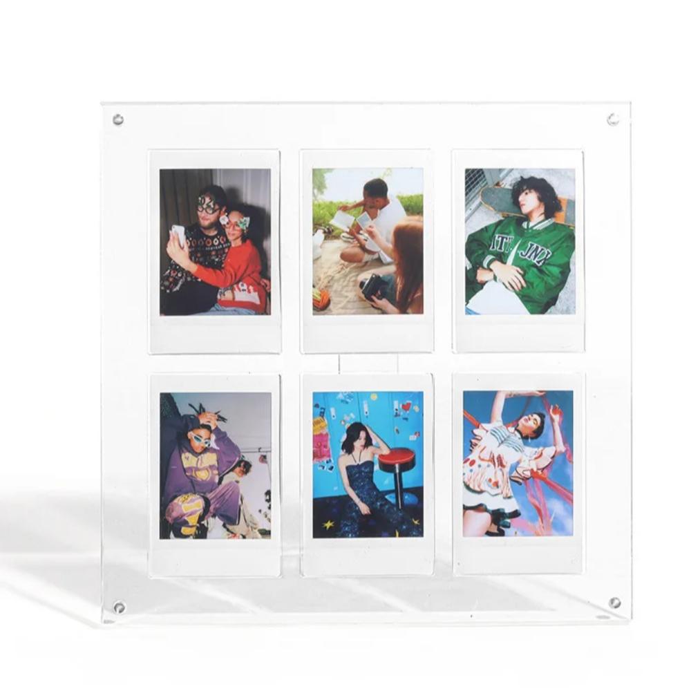 Doppelschichtiger transparenter Acrylrahmen, schwebender magnetischer Bilderrahmen für Fujifilm Instax Mini-Film mit freistehendem