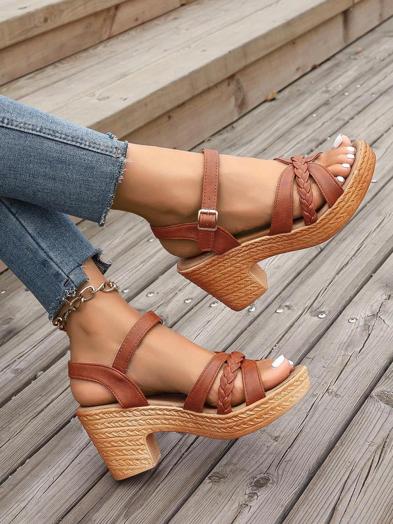 2024 Summer Women's Chunky Heel Sandals: Round & Open Toe with One-Strap Buckle, Plus Size Fashion High Heels.