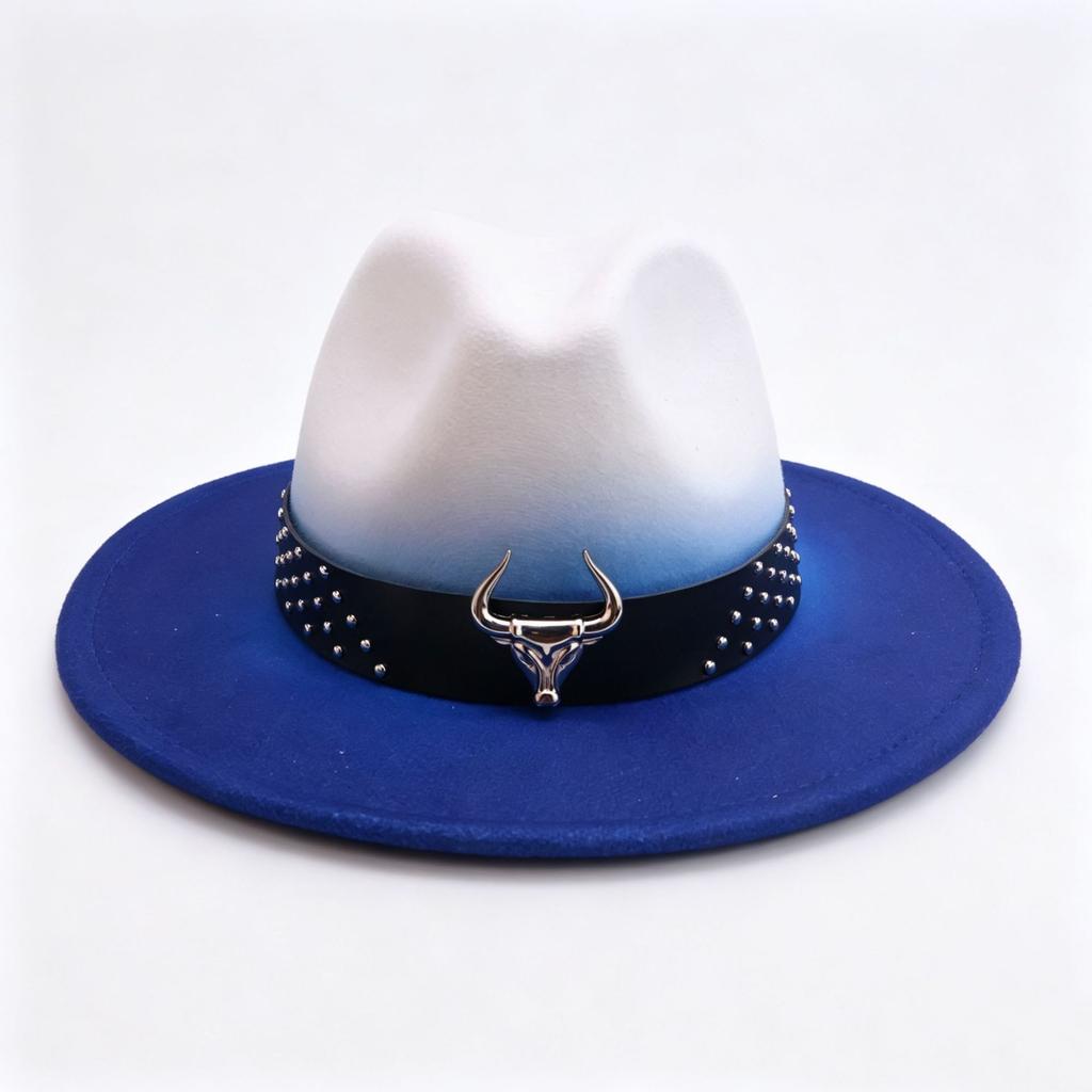 European and American Fashion Western Cowboy Hat Woolen Cow Head Label Accessories Cowboy Hat Retro Jazz Fashion Hat