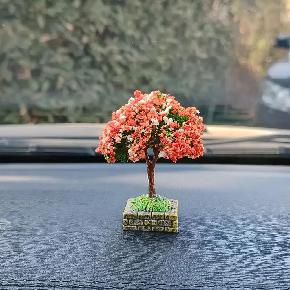 New Car Mini Tree Simulated Flower Ornament Square Base Interior Accessories Center Console Decorations Mounted Plant Ornament