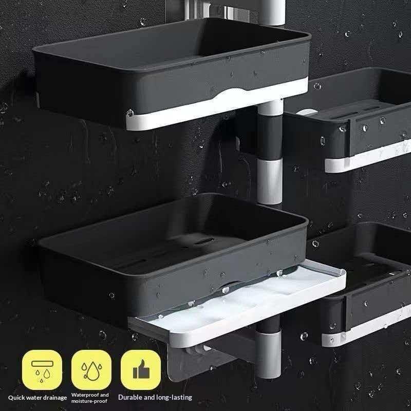 Non Drilling Soap Rack Wall Mounted Multi-Layer Soap Box Storage Rack Rotatable Wall Mounted Soap Holder With Self Draining