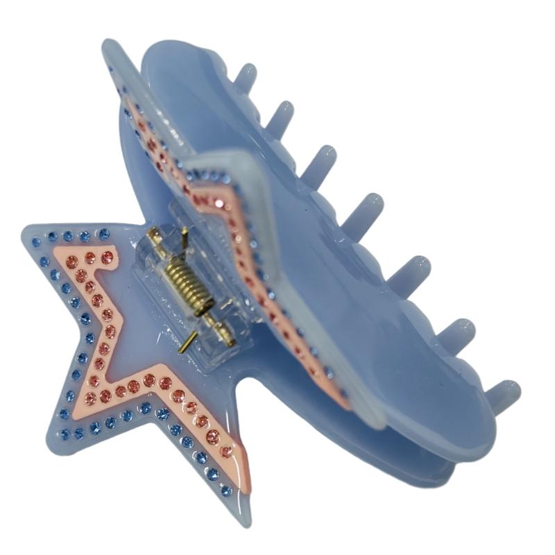 

Y2K Girls Hair Claw All-match Elegant Rhinestone Decors Star Ponytail Hair Clip синій/білий