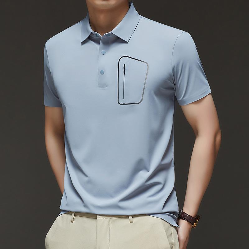 Business Men'S Trendy Brand Short-Sleeved T-Shirt Personalized Pocket Lapel T-Shirt Polo Shirt Internet Celebrity Slim-Fit Half-Sleeve