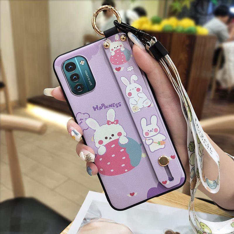 Lanyard Cute Phone Case For Nokia G11/G21 Cartoon Wrist Strap Shockproof Silicone Protective Kickstand Dirt-resistant