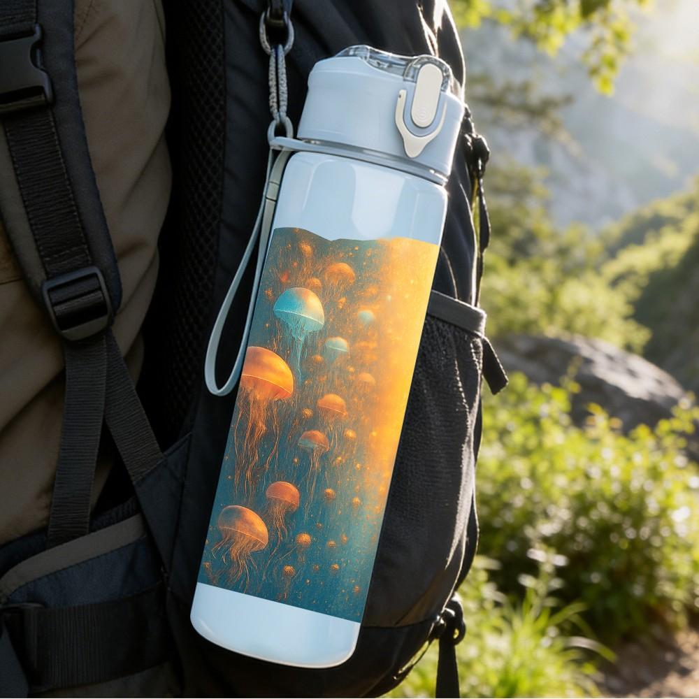 1PC Sunset Forest Light Beam Scene Print 750ml Color Plastic Sports Water Bottle Leakproof Flip Straw Lid Suitable for Sports Office Home Use
