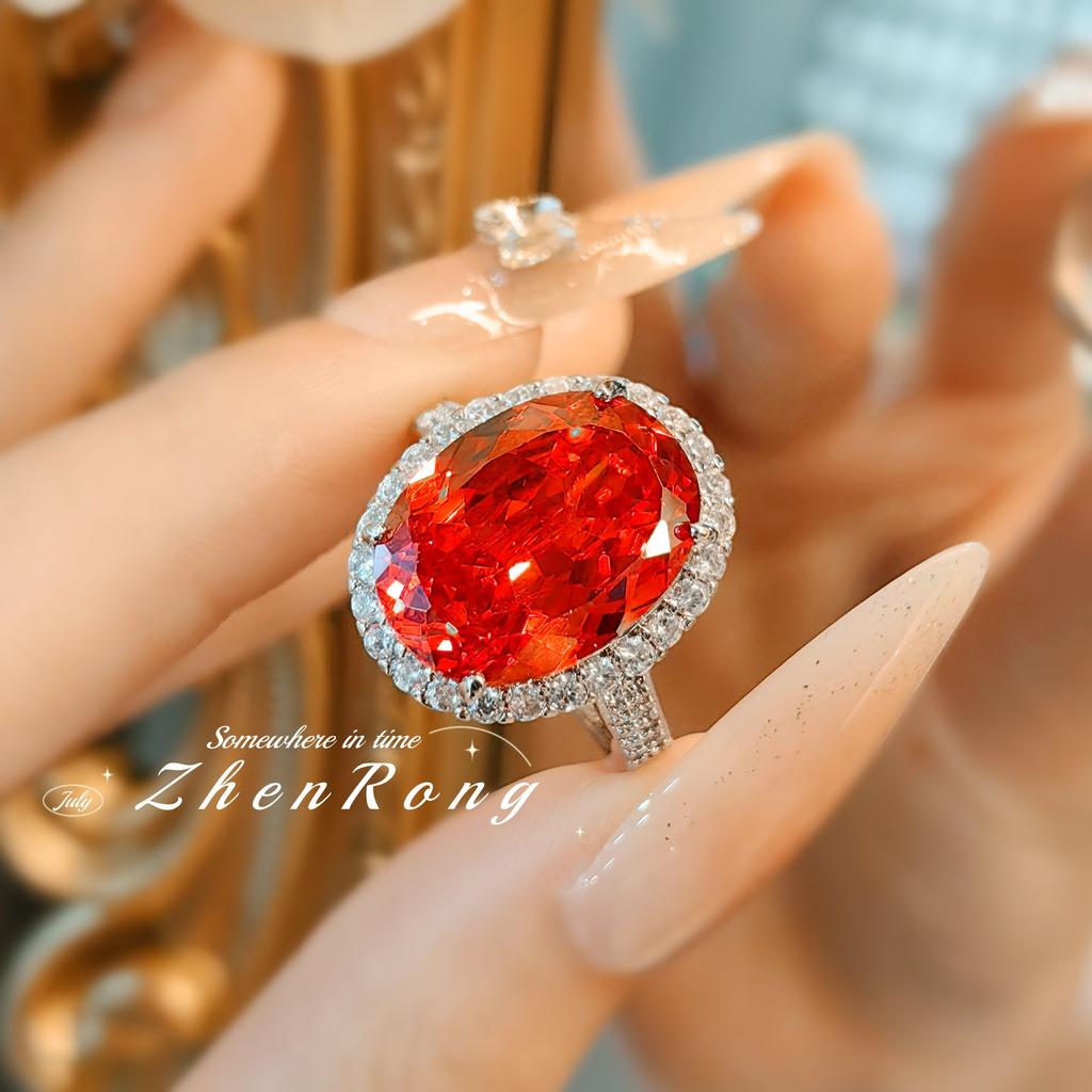 Foydjew Luxury Oval Ice Flower Cut Purple/Orange Cubic Zirconia Pendant Necklaces Earrings Rings Wedding Zircon Sets For Women