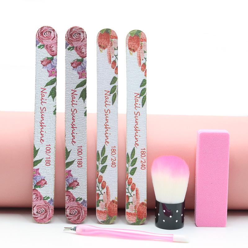 7-Piece Nail Art Repair Set: Wood Stick, Double-sided Nail File, Double-ended Cuticle Pusher, Nail Art Brush. розовый