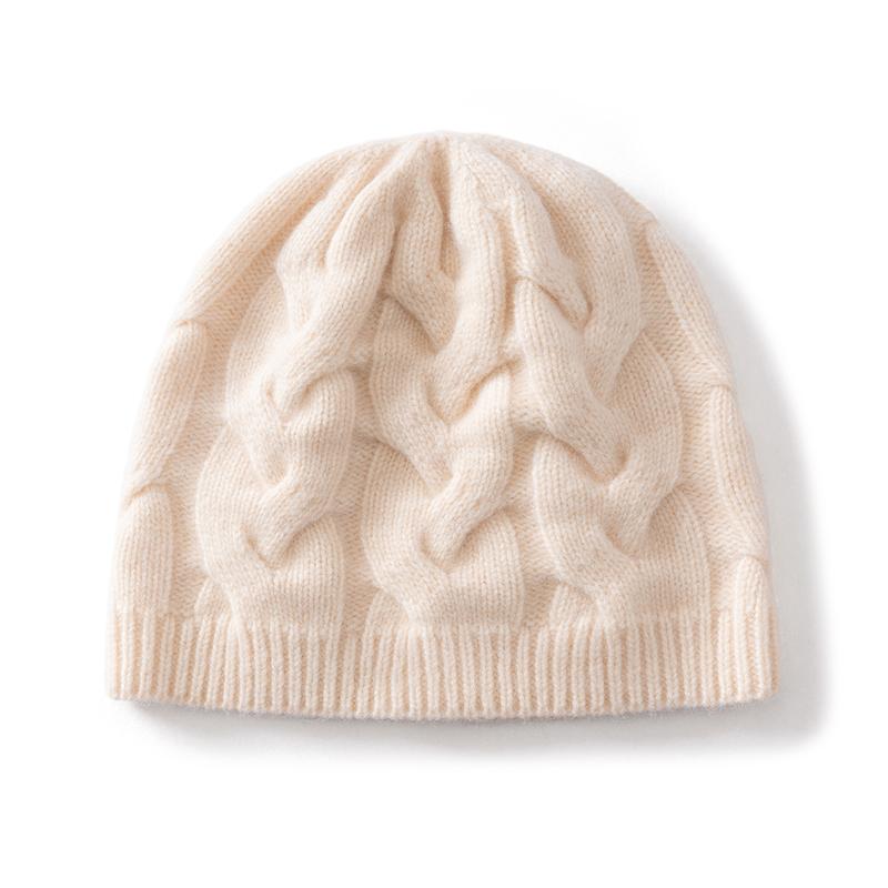 100%Wool Twisted Knitted Triple Knit Hat Winter Thickened Fried Dough Twists Pullover Hat Women Fashion Twisted Warm Hat Men