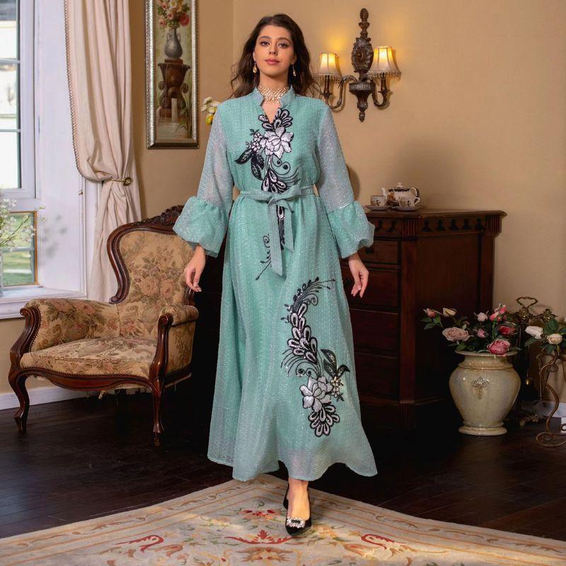 European and American 2023 New Women's clothing dress Embroidery Lace-up Long dress Embroidered Lace up Dress