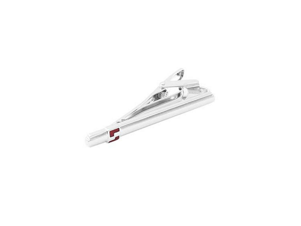 Savage Metal Minimalist Red & Blue Meander Tie Clip and Cufflinks Set