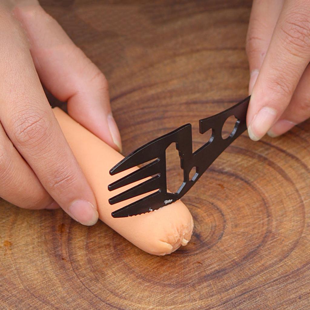 10-in-1 Multi-Functional Spork: Stainless Steel Portable Utensil Spoon, Can Opener, Serrated Knife, Wrench, Direction Indicator