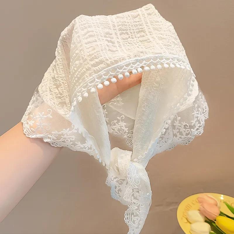 Fashion Harajuku Flower Lace Headscarf Women Pastoral Style Spring Summer Sweet Girls Triangle Scarf Hair Band Hair Accessories