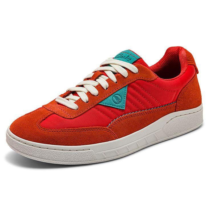Clarks Art Series Cow Split Leather Fabric Retro Fashion Casual Sneakers Men sneakers Pomegranate-Red 261703997