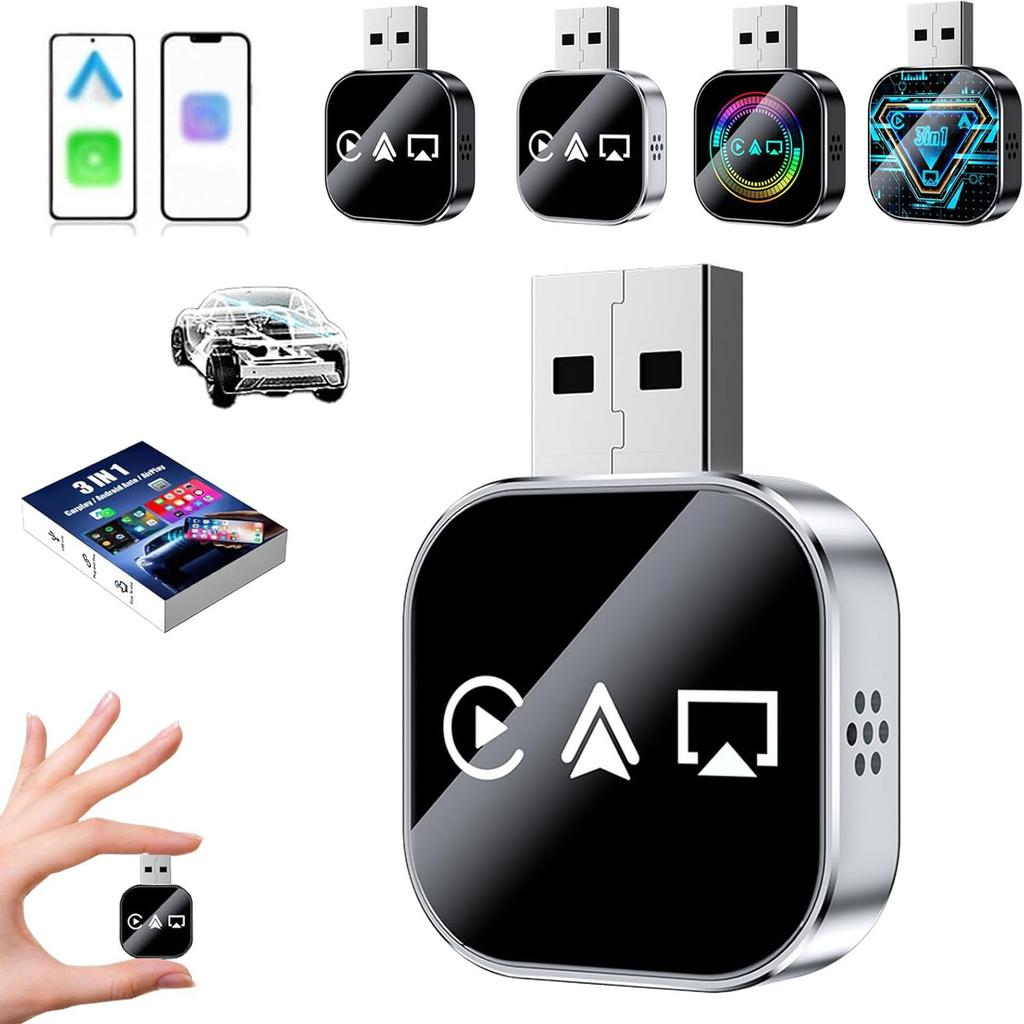 3in1 Screen Mirror Adapter, Upgrade Screen Mirror IOS Phone, Wired To Wireless Adapter, With 2.4/5 Ghz WiFi&Bluetooth 5.0, Plug And Play,