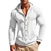 Men Button Up Hoodie Solid Color Long Sleeve Kangaroo Pocket Casual Cardigan Jacket