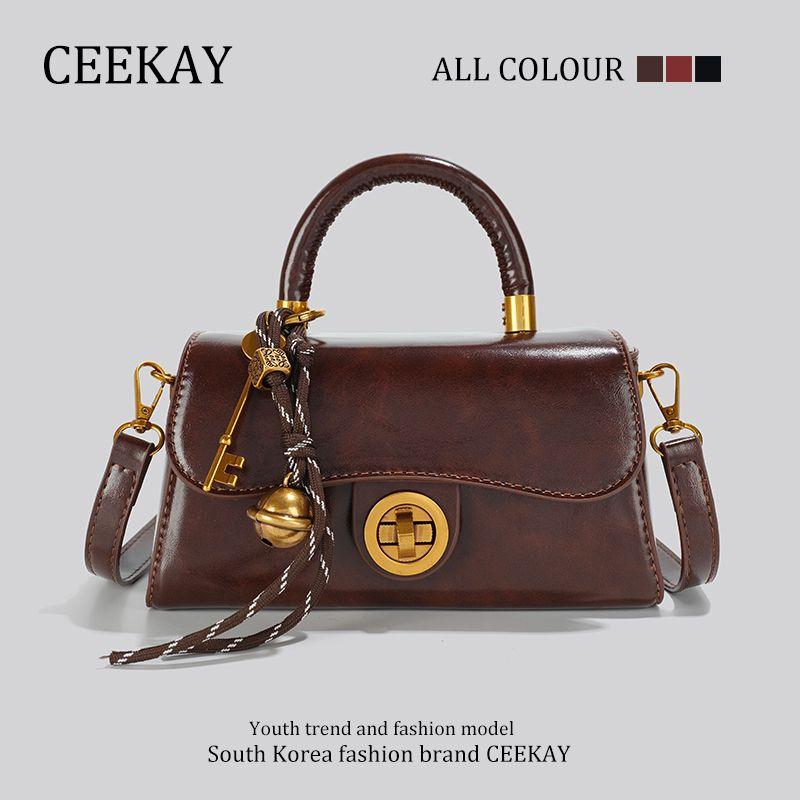 

Ceekay Genuine Goods Niche Retro Commuter Small Handbag High-Grade Light Luxury Bag Women 2025 New Messenger Bag Coffee