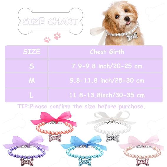 Frienda 5 Pcs Pet Pearl Necklace Diamond Crystal Dog Pearl Necklace Collars with Bling Rhinestones Bone Dog Cat Jewelry Set Wedding Collar for Puppy