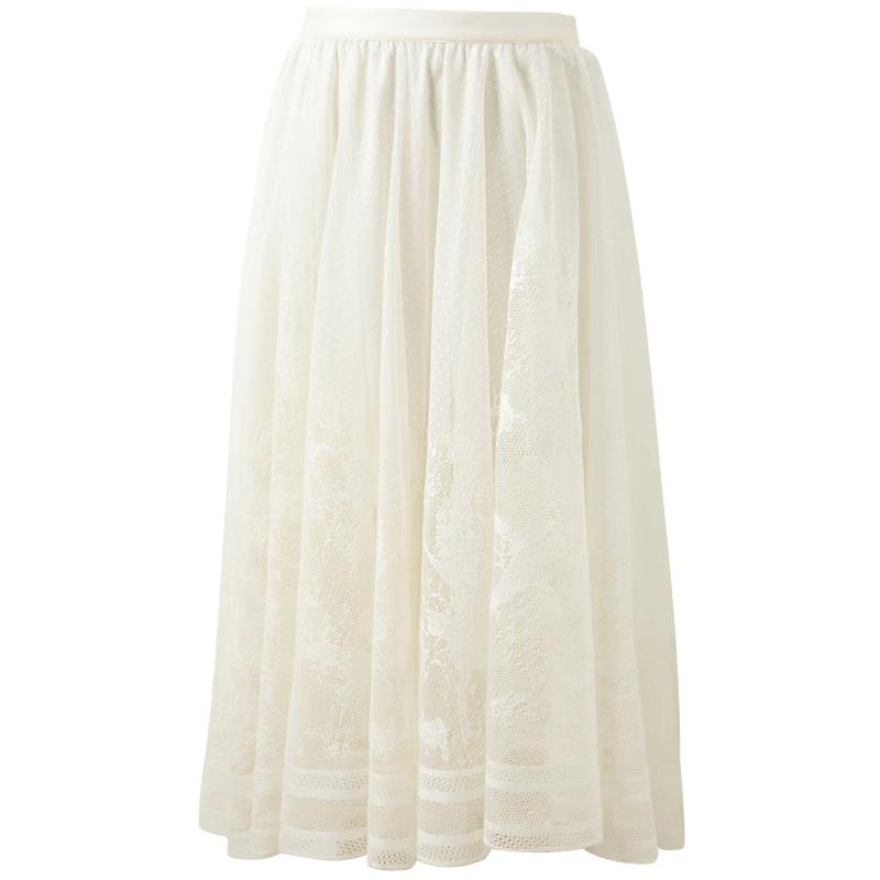 Sancai Plus Size High-Waist Lace A-Line Long Skirt 160/72B/M
