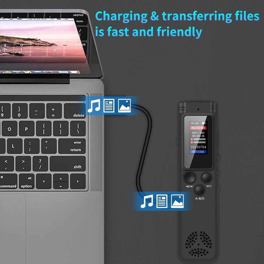 64GB Color Screen Voice Recorder & MP3 Player - One-Key Recording for Students, Journalists, Meetings