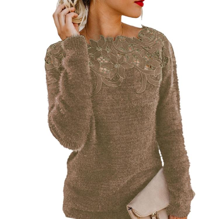 

Fashion Women Blouse Long Sleeve Shirt Solid Color Lace Neck Jacket Party Style Bottoming Top L(for 6.5-9kg)