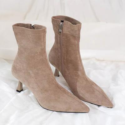 Damen Wildleder High Heels Stiefeletten Sexy Spitzschuhe Winter 2024 Mode Neuer Trend Walking Goth Schuhe