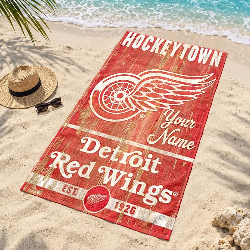 Detroit Red Wings Custom Name Beach towels also serve as bath towels summer essential a musthave for the outdoors the beach and the pool
