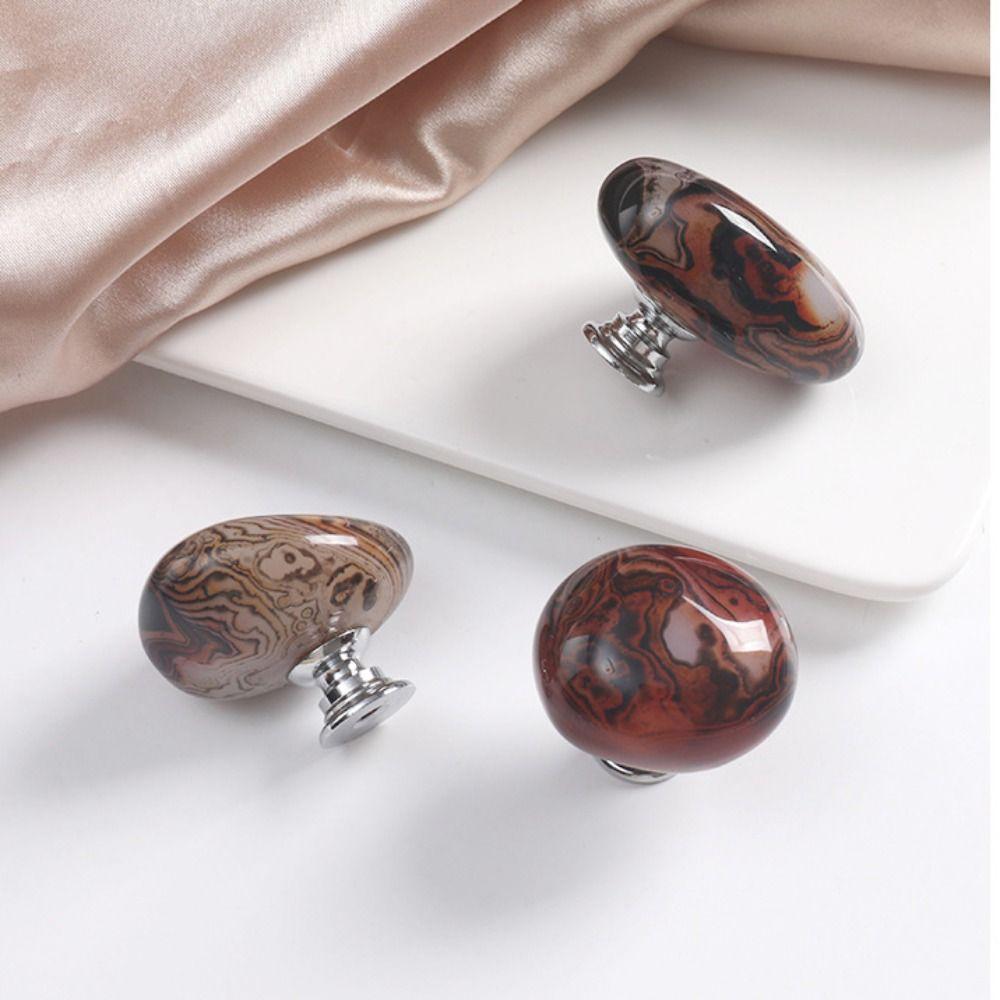 Durable Furniture Hardware Zinc Zinc Alloy Base Cabinet Pulls Agate Stone Wardrobe Handle  Storage Drawer