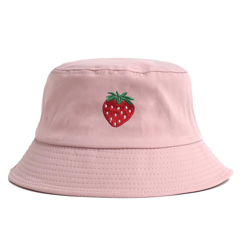 Korean Style Embroidered Strawberry Fisherman Hat Women's Summer Versatile Face Slimming Sun Protection Bucket Hat Trendy