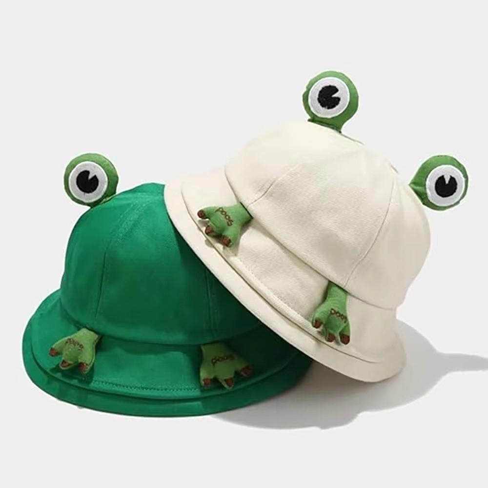 Cute Frog-Shaped Cartoon Frog Bucket Hat Foldable Big Eyes Pattern Panama Fishing Cap Cotton Funny Froggy Hat
