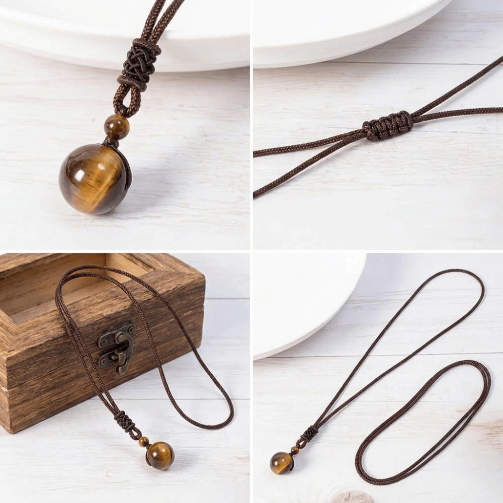 Beaded Crystal Pendant Necklace Braided Rope Tiger's Eye Necklace Weaving Necklace  Gifts