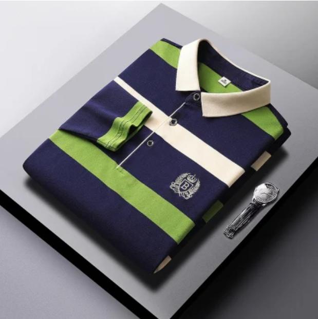 Gestreiftes Baumwollhemd für Herren mittleren Alters, langärmeliges T-Shirt für Herren mittleren Alters, ST-Shirt