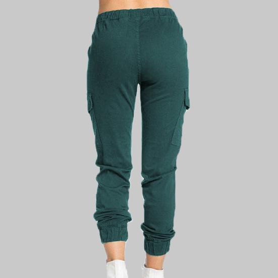 Side Pockets Ankle Banded Women Pants Slim Drawstring Mid Waist Sweatpants Streetwear