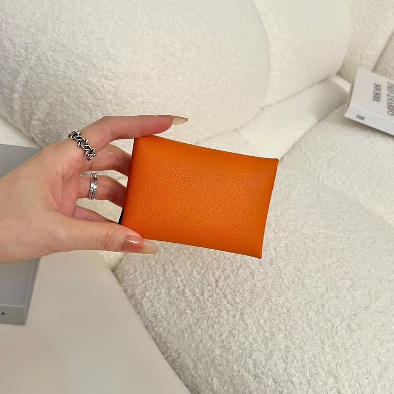 2025 New Style Real Leather Card Bag Womens Contrast Color Card Holder EP Lanyard Buckle Cross-Border Card Bag Zero Wallet Coin Purse