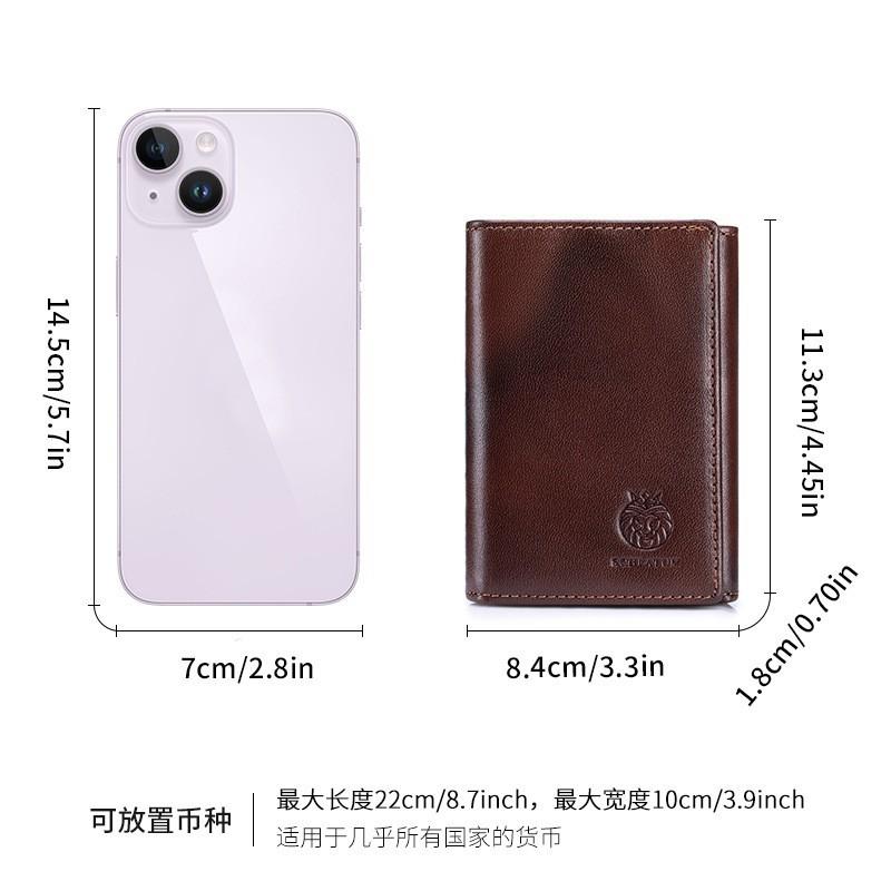 First Layer Cowhide RFID Anti-theft Brush Three Fold Wallet Men's Short Leather Retro