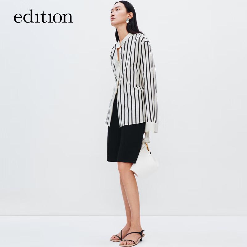 

EditionP Women s Vertical Stripe Stand Collar Silk Blend Shirt M (165cm)