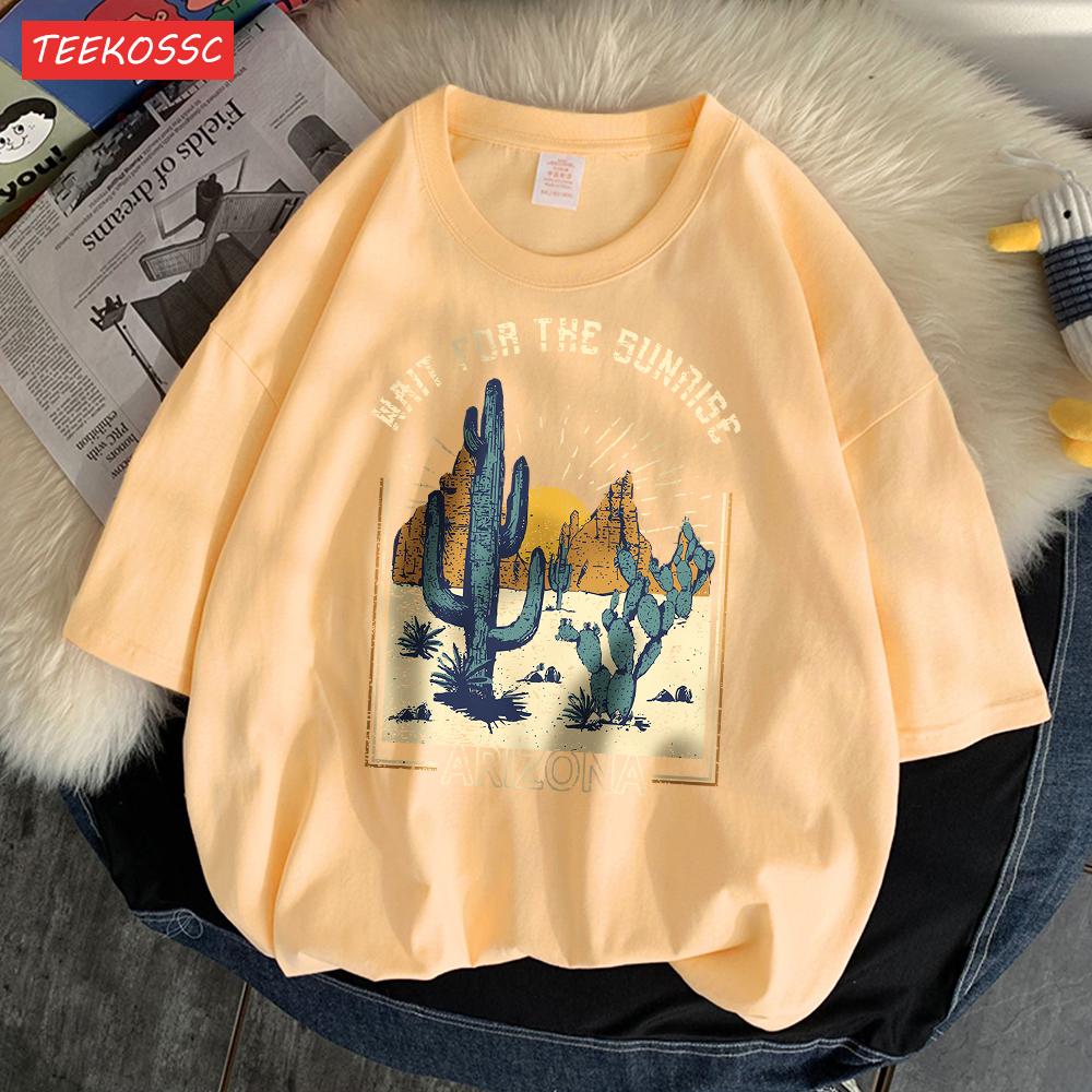 Wait For The Sunrise Print Tee Clothing Femme Versatile Personality T-Shirt Cool Lovely T-Shirts Oversized Vigor Short Sleeved