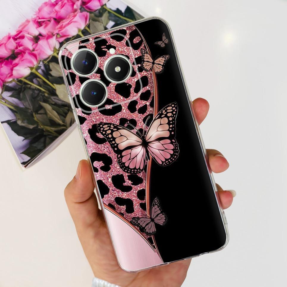 Voor Realme C63 C61 Narzo N61 N63 Hoesje Bloemen Vlinder Dames Mode Achterkant Transparant Zacht Slank Siliconen Bumper Shell