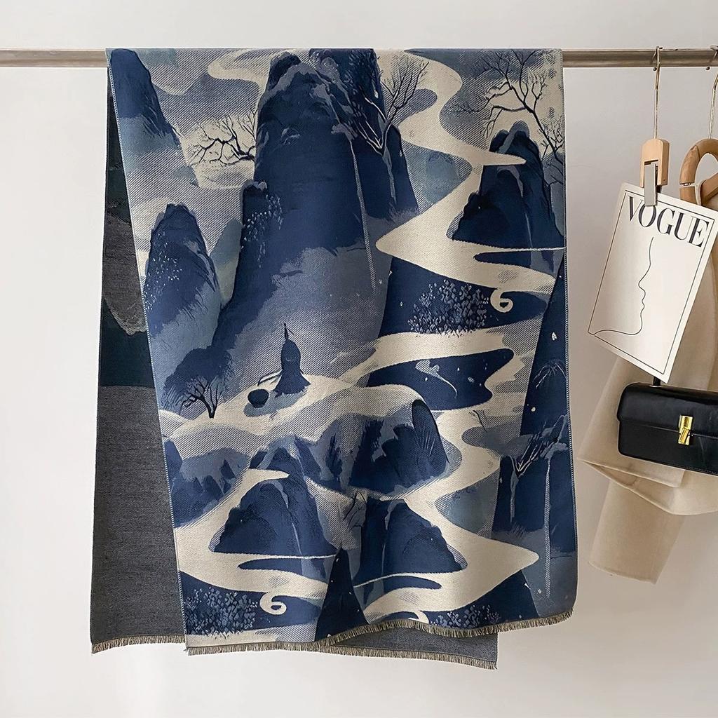 Women Winter Faux Cashmere Travelling Shawlscarf Ethnic Long Cobra Printed Warm Pashmina Scarf 188X70Cm
