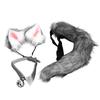 Kunstfell Wolfs-Fuchsschwanz-Ohren Haarspangen Halsband Set Katzenohren und Wolfs-Fuchs-Tierschwanz Cosplay